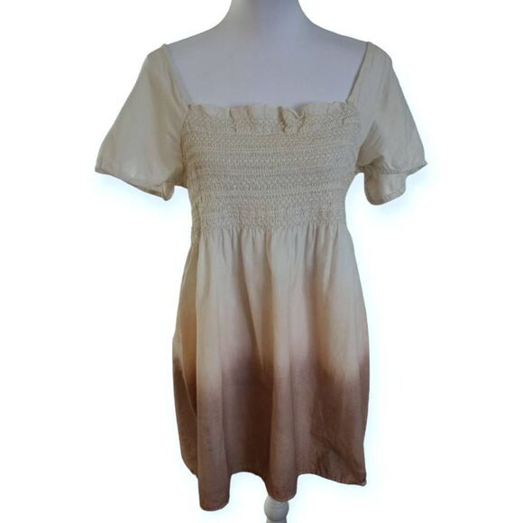 SANOMA CREAM & TAUPE SMOCKED TUNIC SZ.XL EUC - Picture 1 of 8